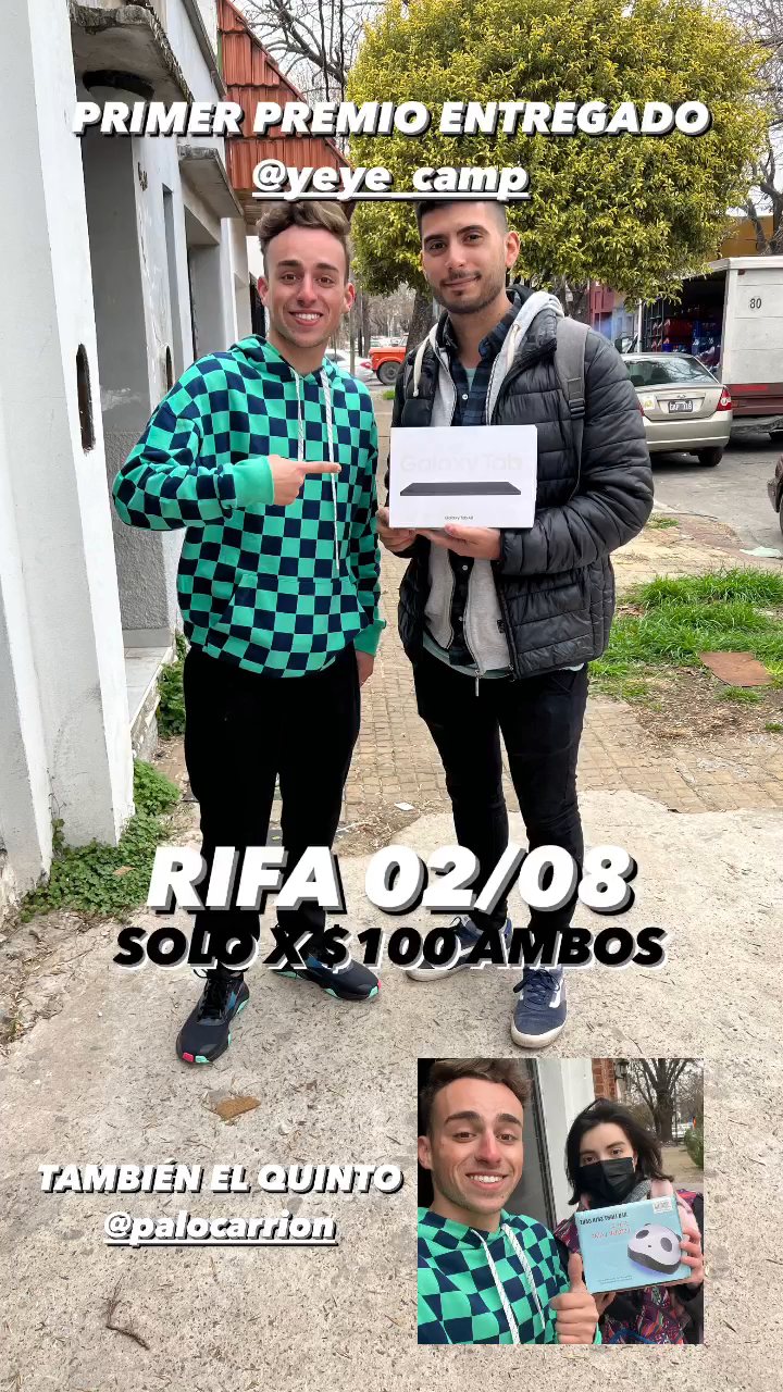 Primer premio: Rifa del 02/08: chances de $100.